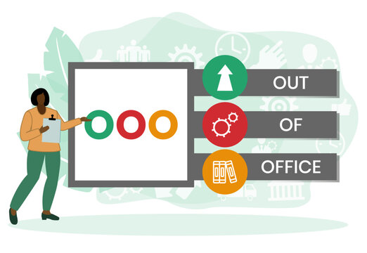 OOO - Out Of Office acronym. business concept background. vector illustration concept with keywords and icons. lettering illustration with icons for web banner, flyer