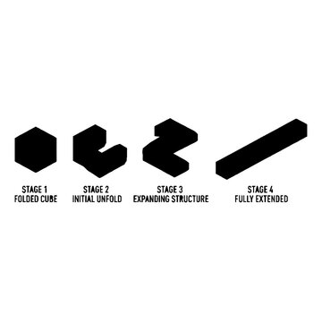 Black metal origami cube structure stages.