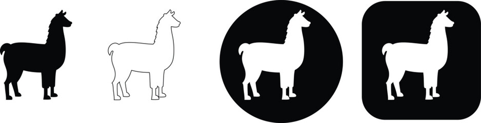 Obraz premium Llama set black white silhouette outline circle square graphicstitle: llama set black white silhouette