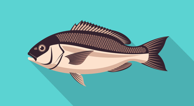 Flat Vector Illustration of a Sea Bream Fish Icon