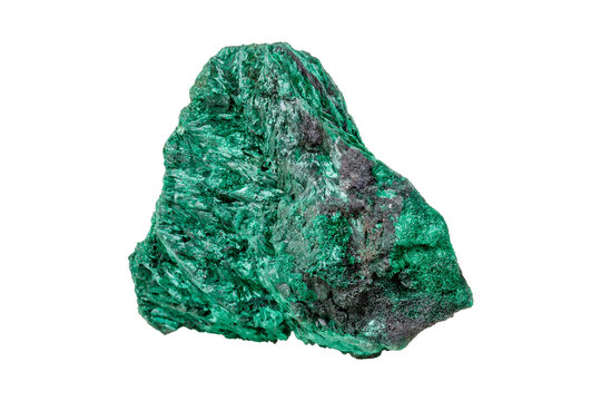 Natural malachite stone with distinctive green copper ore patterns displaying geological mineral structure and raw crystalline matrix formation on isolated backdrop