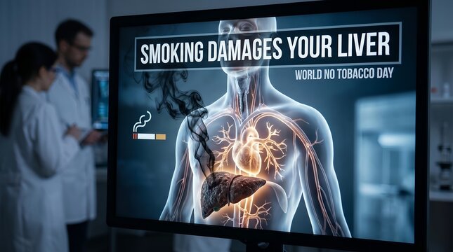 Medical awareness display about smoking damage