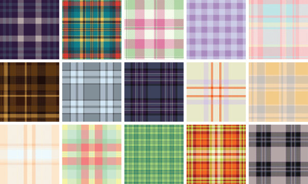 Plaid pack designed for stationery, clothing, and decor. Vector format supports scalable, high-quality designs.