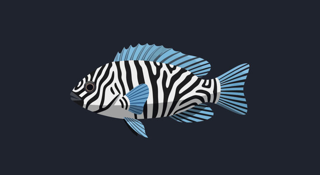 Stylized Zebra Striped Tropical Fish Illustration
