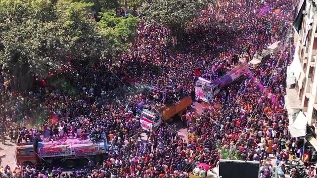 Aerial view of Rang Panchami celebration with huge crowd in India