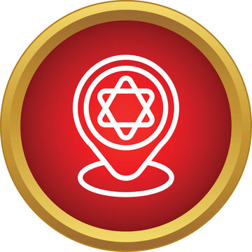 Red map pin with a white star of david symbolizing jewish religion location
