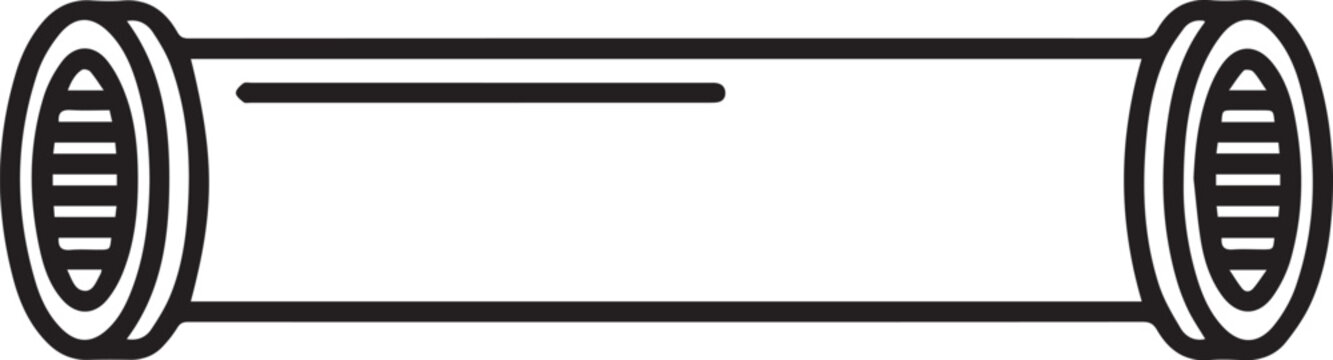 Premium High-Resolution Vector Icon of a Steel Pipe with Threaded Ends for Mechanical Engineering, Construction, Plumbing, HVAC, Industrial Design, CAD Drafting, Technical Documentation
