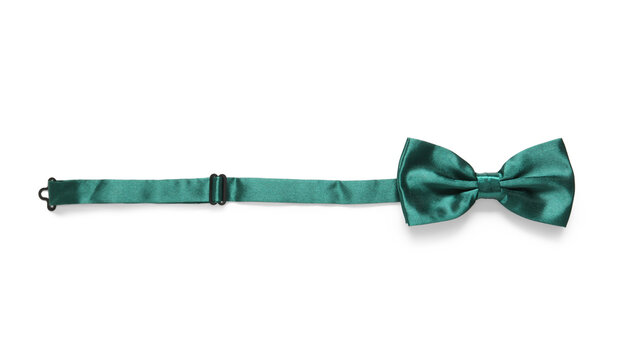 Stylish green bow tie on white background