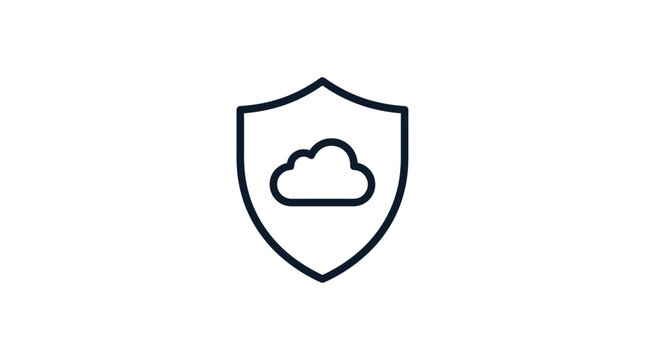 Shield containing a cloud icon illustrates the concept of secure data protection and encrypted online backup systems.