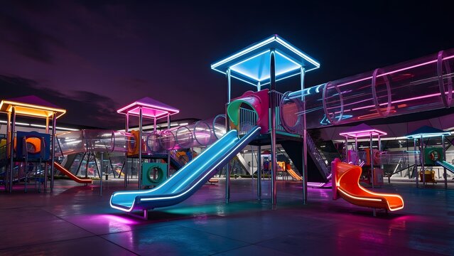 Futuristic Playground with Neon Colors and Creative Structures