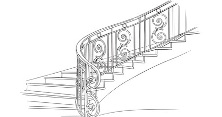 Obraz premium Staircase Railing Architecture Line Art Illustration Interior Design Concept