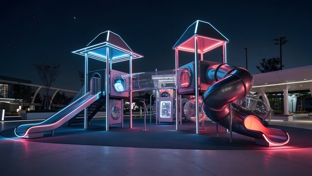 Futuristic Playground with Neon Colors and Creative Structures