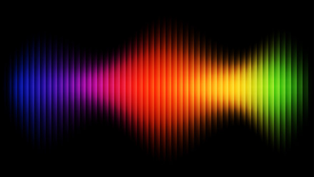 Audio waveform, rainbow gradient spectrum, neon equalizer line art