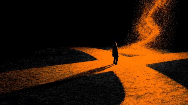 Artistic narrative capturing a person at a crossroads boldly choosing an impulsive path that sparks transformative emotional arousal and vivid energy