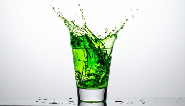  Green liquid splash in glass