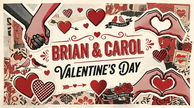 Valentines day greeting card design with brian and carol names
