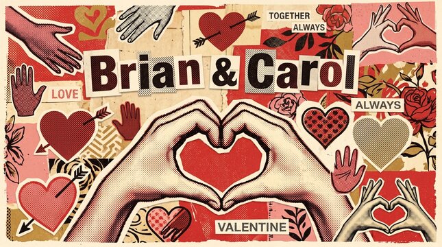 Collage style valentines day greeting card for brian and carol