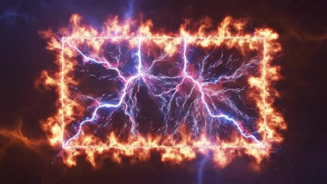 Energetic Flame and Lightning Bolt Digital Display with Dynamic Visual Effects and Bursting Electrical Discharge
