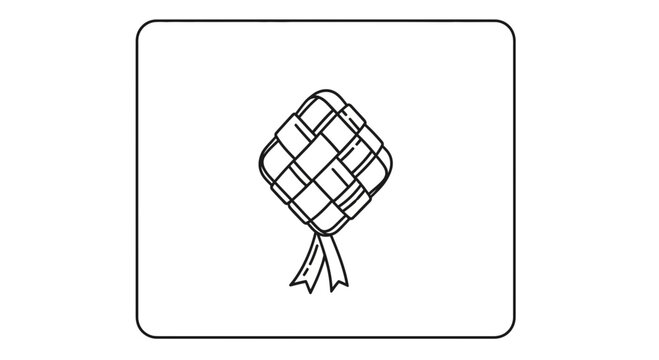 Ketupat Icon, Traditional Southeast Asian Rice Cake for Eid Celebration, Simple Line Art