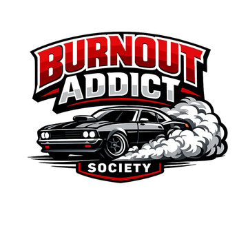 burnout addict, society logo design, tire smoke emblem, burnout culture, motorsport logo, racing society badge, automotive branding, speed addiction, drift society, street racing logo, high performanc