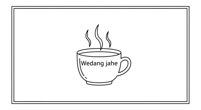 Hand-drawn illustration of a steaming cup of Wedang Jahe, Indonesian ginger drink
