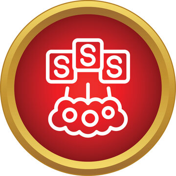 White outline sss icon representing social security and welfare services on a red circular button
