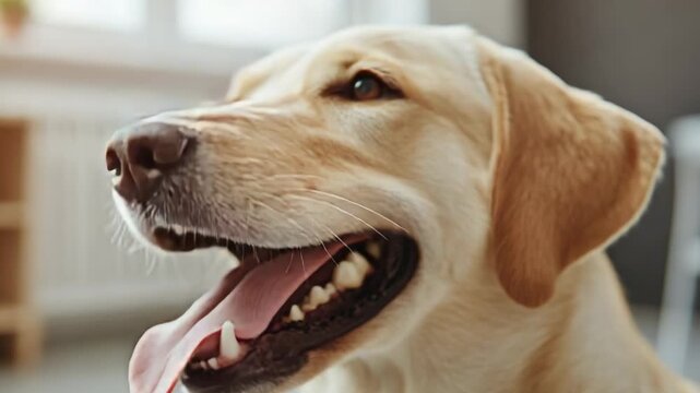 labrador retriever receiving veterinary teeth inspection in clinic