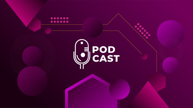 Abstract Podcast Dark Background With Geometric Circle Hexagon Shapes Pink Gradient Colorful Simple Modern Design Vector. Good For Cover Design, Banner Design, Web Design, Social Media Template