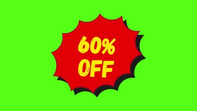 60 Percent Off Animated Discount Sticker on Green Screen
