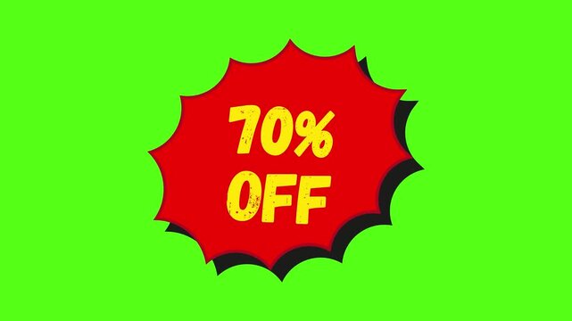 70 Percent Off Animated Discount Sticker on Green Screen