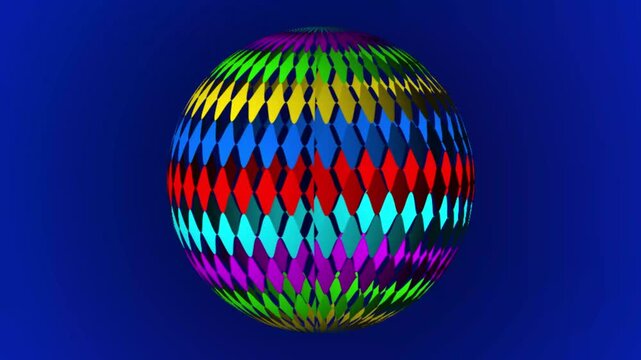 Rotating colorful 3 d sphere with geometric patterns
