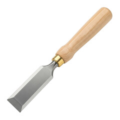 Fototapeta premium A sharp metal wood chisel with a wooden handle for carpentry work isolated on transparent background