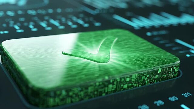 Macro Shot of a Brilliant Green Keyboard Keycap Featuring a Subtle Tick Mark Design