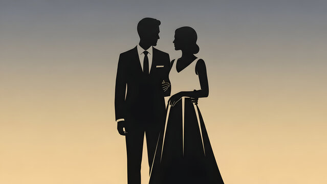 Couple silhouette wedding sunset beach