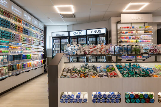 Stockholm, Sweden The interior of a vape and smokeless tobacco shop.