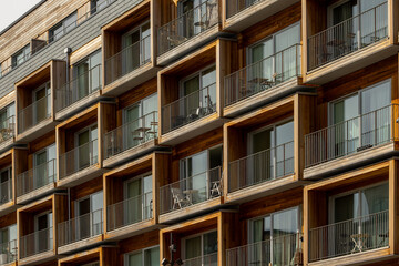 Obraz premium Stockholm, Sweden Modern residential apartment building house facades in the Taby Park district.