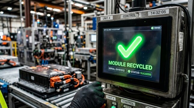 Recycling module displayed on screen in factory production line