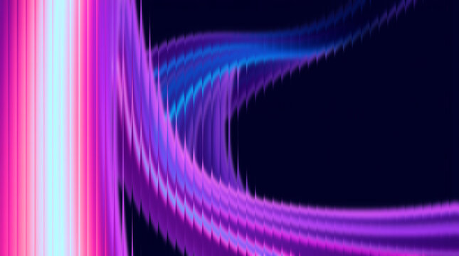 Abstract neon light trails on dark background for music and technology concept