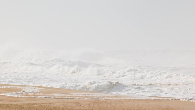 Big waves crushing in winter season in Nazare, Portugal.