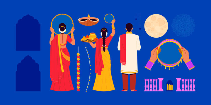 Karwa Chauth Festival Vector Element Collection