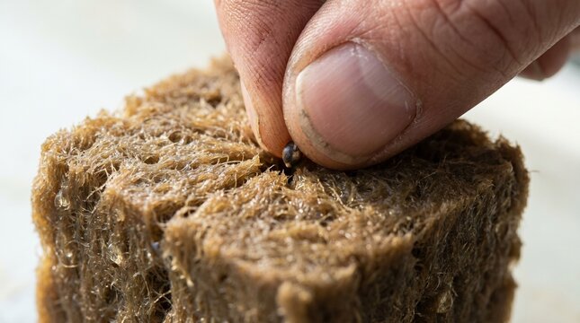 Hydroponic lettuce seedling with healthy roots held in hand