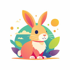 Fototapeta premium Cute Cartoon Rabbit Illustration with Colorful Nature Elements