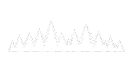 Minimalist pine forest outline vector, simple evergreen tree line border, white coniferous woodland silhouette on transparent background © jindu