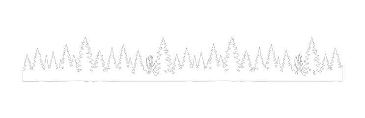 Minimalist pine forest silhouette border, evergreen tree line vector illustration, simple black and white coniferous woodland landscape design element © jindu