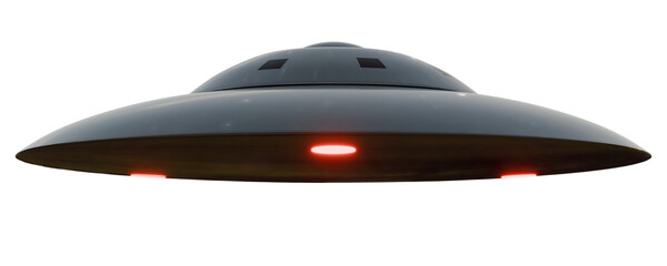 Recreated 3d Image of a classic flying saucer UFO, UAP with red lights on a transparent background. © Herbert