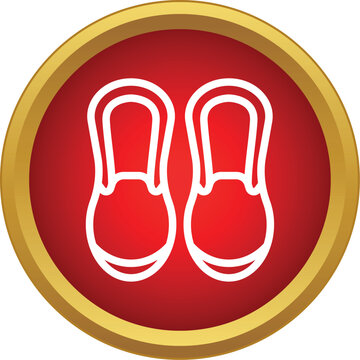 Korean traditional shoes outlined in white against a red circle with a golden border