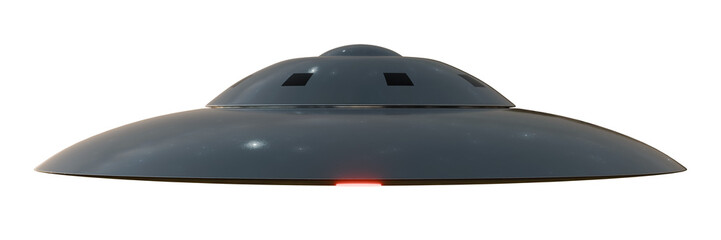 Recreated 3d Image of a classic flying saucer UFO, UAP with red lights on a transparent background. © Herbert