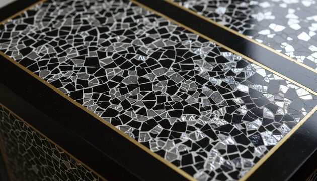 Traditional Coquille d'Oeuf eggshell marquetry texture embedded in black lacquer