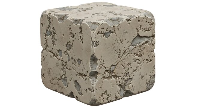 Gray cube with rough stone texture.