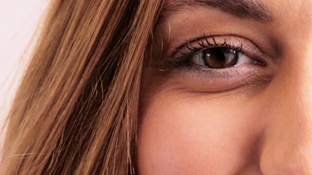 Health, face and woman with vision in closeup for optical assessment, cornea irritation or wellness. Optometry, healthcare and person with eye exam for ocular pressure, cataracts and sight correction